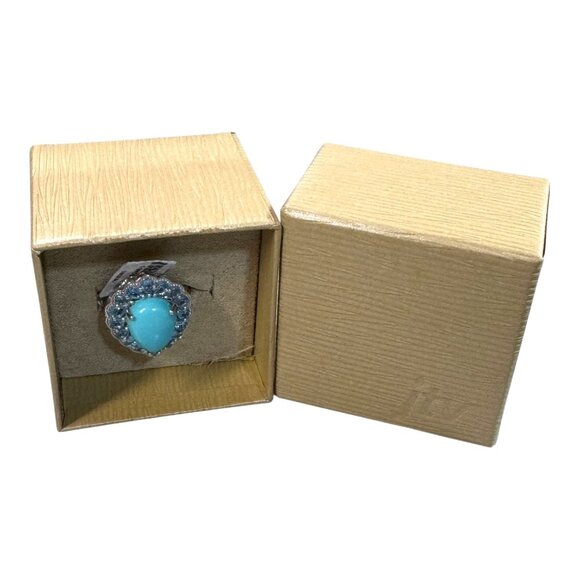 Sterling Silver Turquoise & Swiss Blue Topaz Ring Size 9 New In Box Pear Shape - Picture 13 of 13